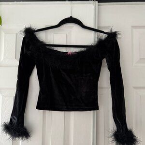 NWWT Black Fur Trim Crop Top